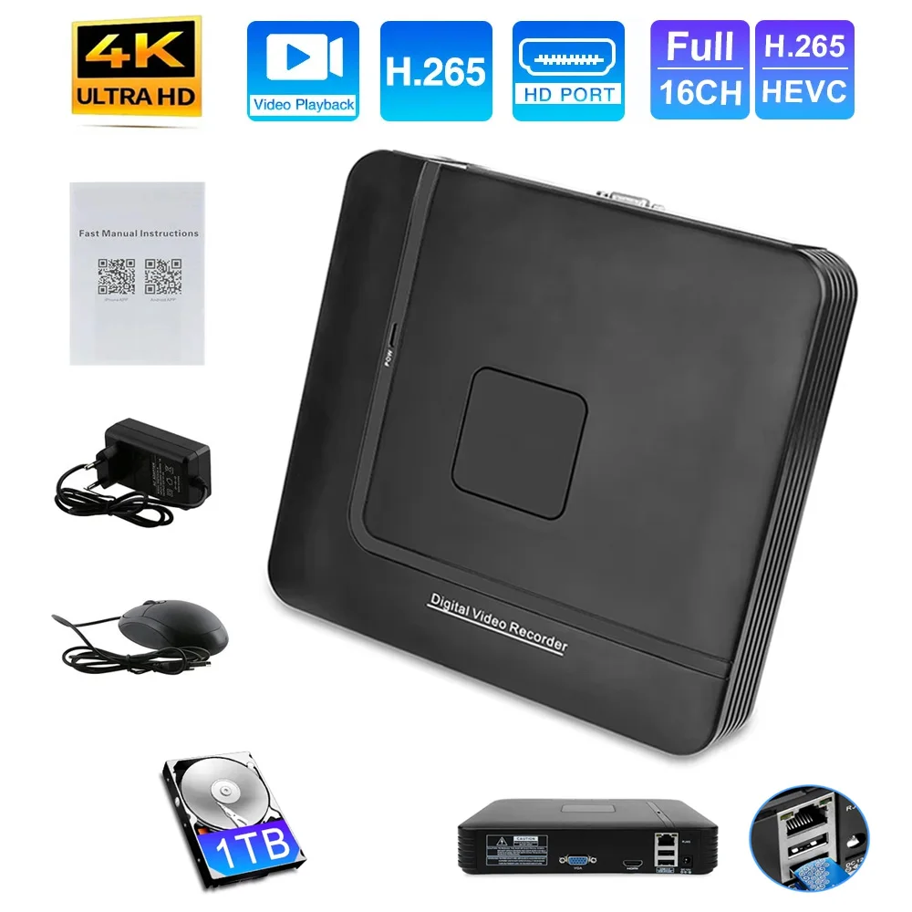 16CH Full HD 8MP 4K/5M/4M/3M/1080P H.265+ Mini CCTV NVR POE Recorder Motion Detect P2P For IP Camera Protection System