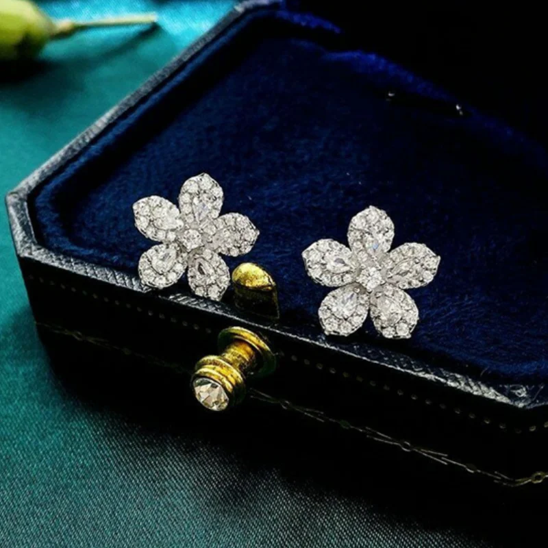 CAOSHI Chic Flower Stud Earrings for Women Delicate Dazzling Zirconia Accessories for Female Dainty Ear Studs Daily Jewelry Gift