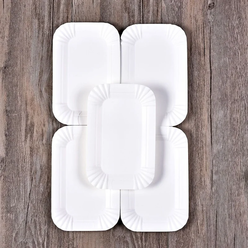 100Pcs Rectangular Cake Tray White Paper Plate Disposable Dinner Cake Tools