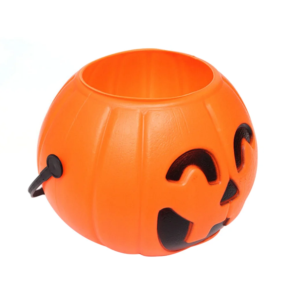 

3Pcs Pumpkin Bucket Decor Halloween Candy Barrel Orange Smiling Shape Handheld Props for Party Layout Ornaments