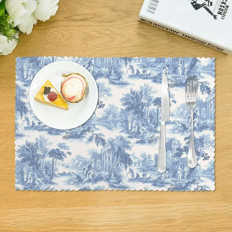 Toile De Jouy Table Mat Nordic Heat-proof Placemat Insulation Waterproof Oil-proof Table Mats for Home Hotel Decoration