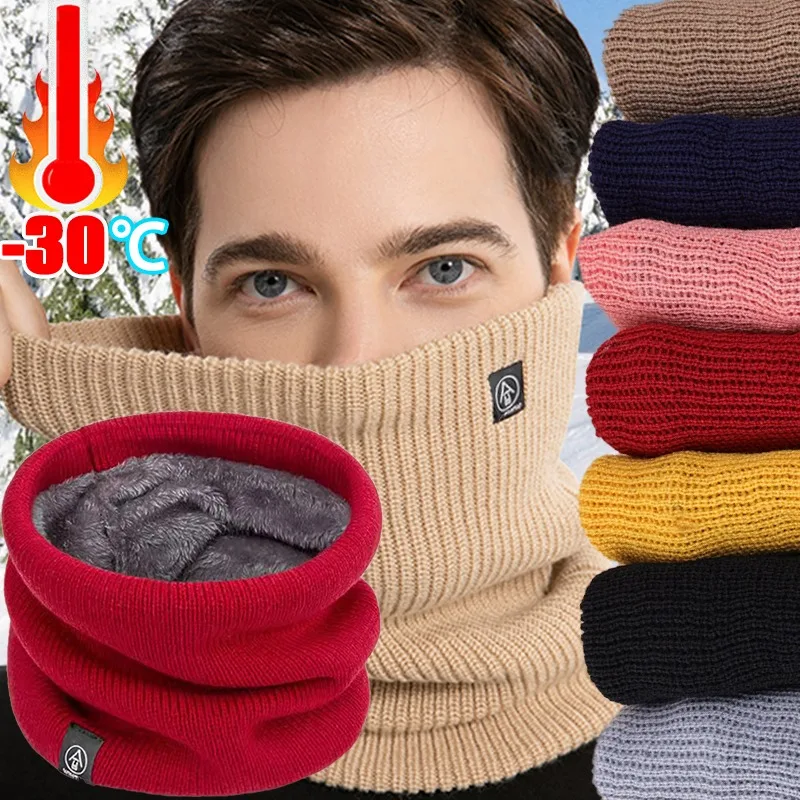 Winter Knitted Wool Neck Scarf Windproof Thick Velvet Lining Warm Scarf Breathable Large Volume Soft Cold Proof Face Neck Warmer