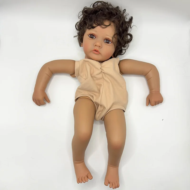 

24inch Lifelike Already Painted Unfinished Ayana Reborn Vinyl Doll Kit Rooted Curly Hair with Cloth Body