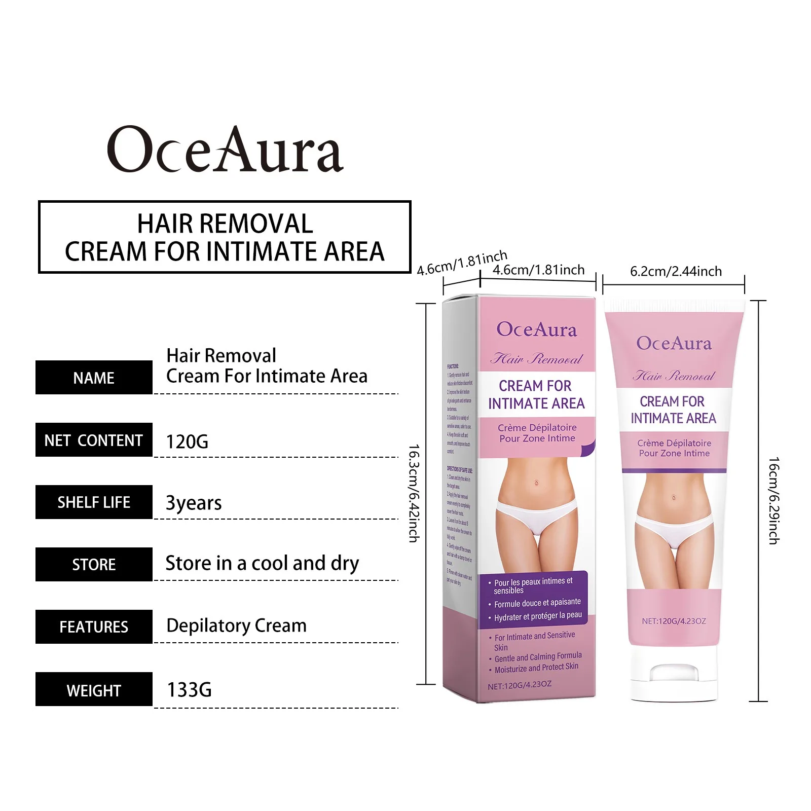 Sensitive Skin Hair Removal Cream, Painless Depilatory for Bikini Area & Body Natural Ingredients Gentle Formula for Smooth Skin