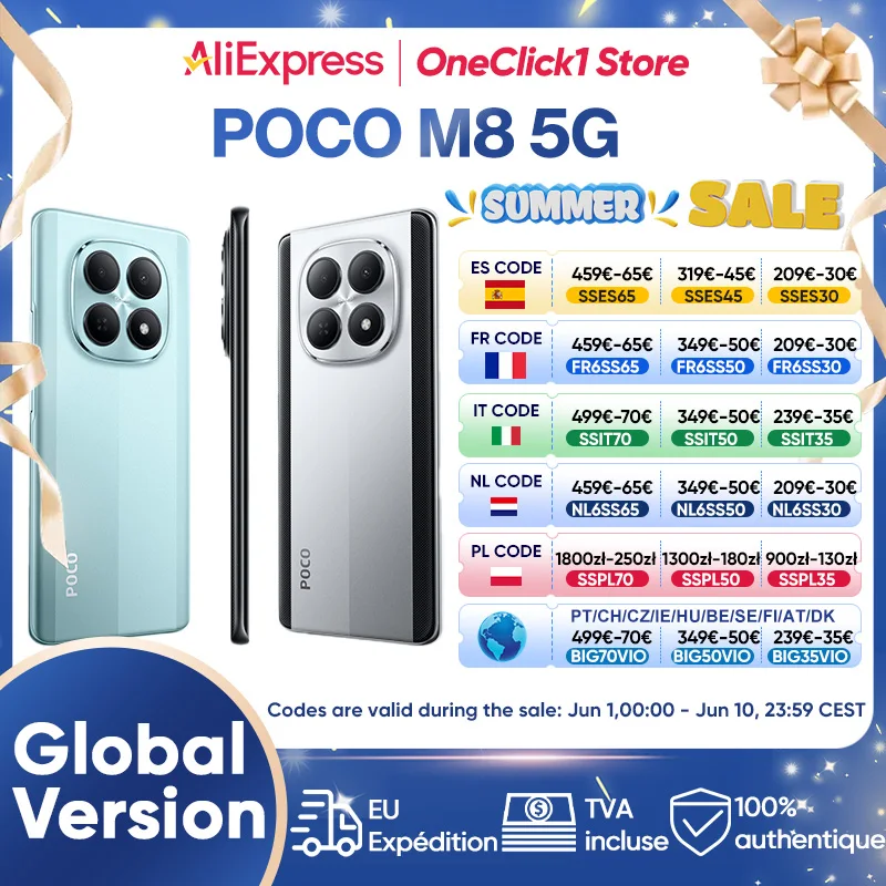 Version Globale du Smartphone POCO M8 5G Snapdragon ®   Plateforme 6 Gen 3, écran AMOLED Flow de 6,77 pouces, appareil photo principal 50MP, batterie 5520mAh, NFC