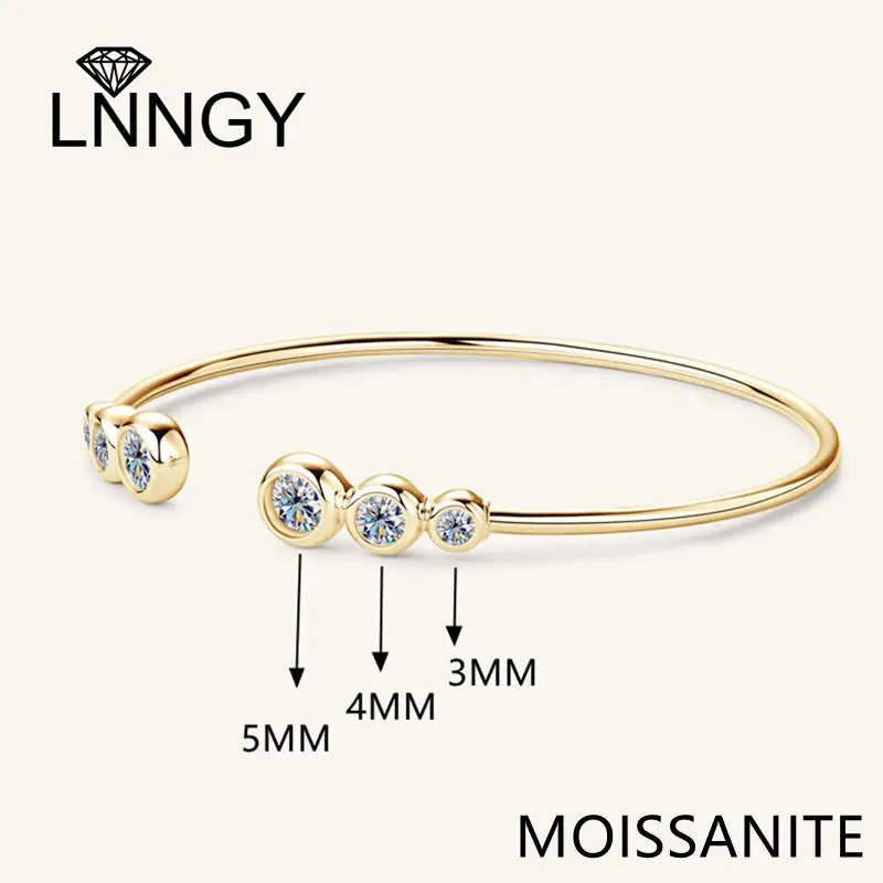 Lnngy Adjustable Cuff  Bracelet Original and Pure 925 Sterling Silver Bezel Moissanite Bracelets For Women Opening Wrist Jewelry