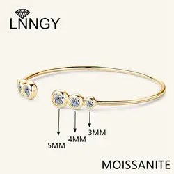 Lnngy Adjustable Cuff Bracelet Original and Pure 925 Sterling Silver Bezel Moissanite Bracelets For Women Opening Wrist Jewelry