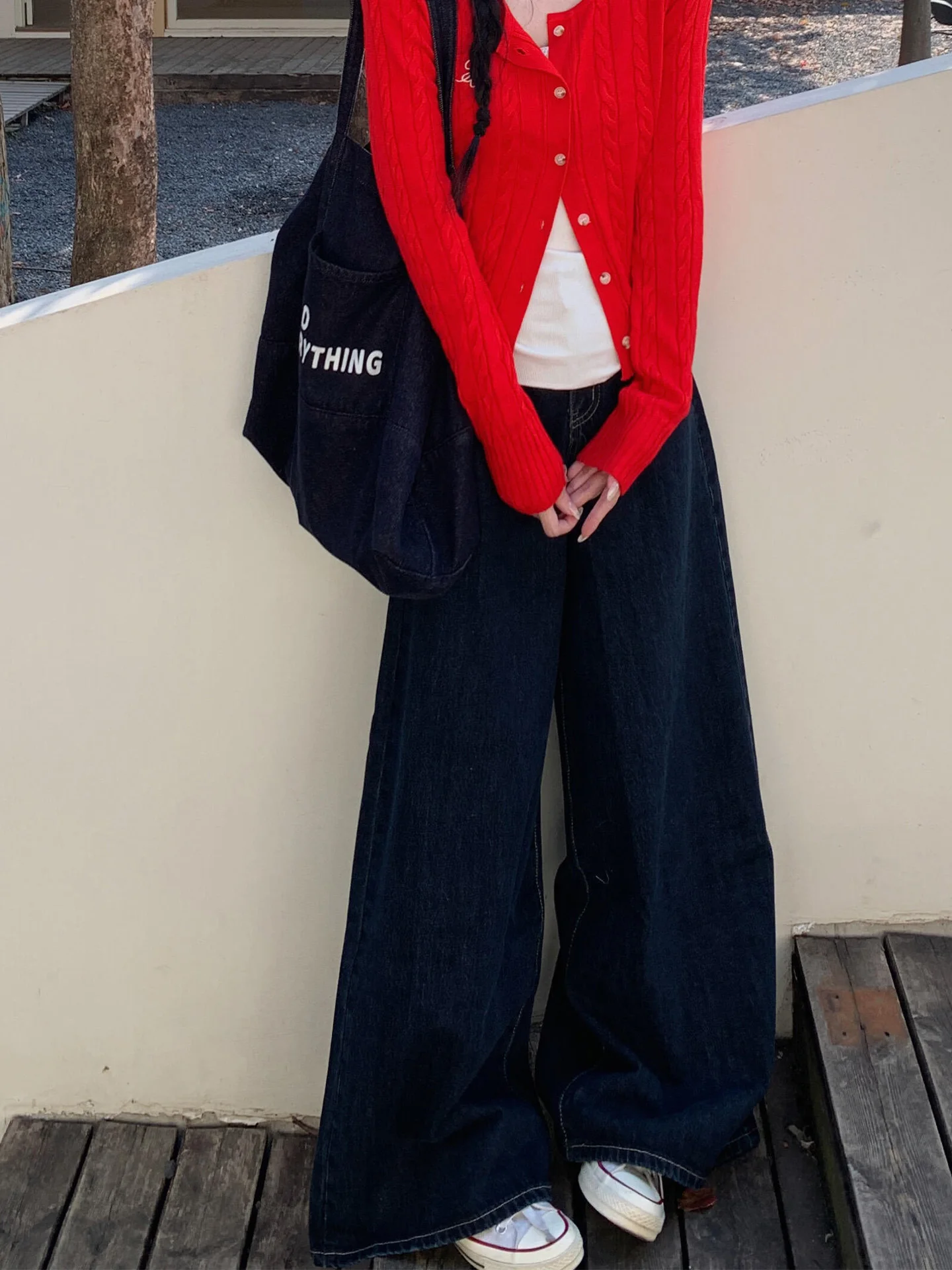 

plus Size High Waist Wide Leg Jeans Deep Blue Women's Casual Style Retro Fit Memory Shape Spring Summer New Arrival