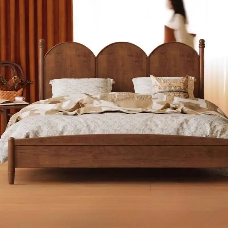 Camas de Lujo Marrones de Diseño Único Nórdico Moderno para Parejas, Camas King Size con Estructura de Madera para Dormitorio, Muebles para el Hogar