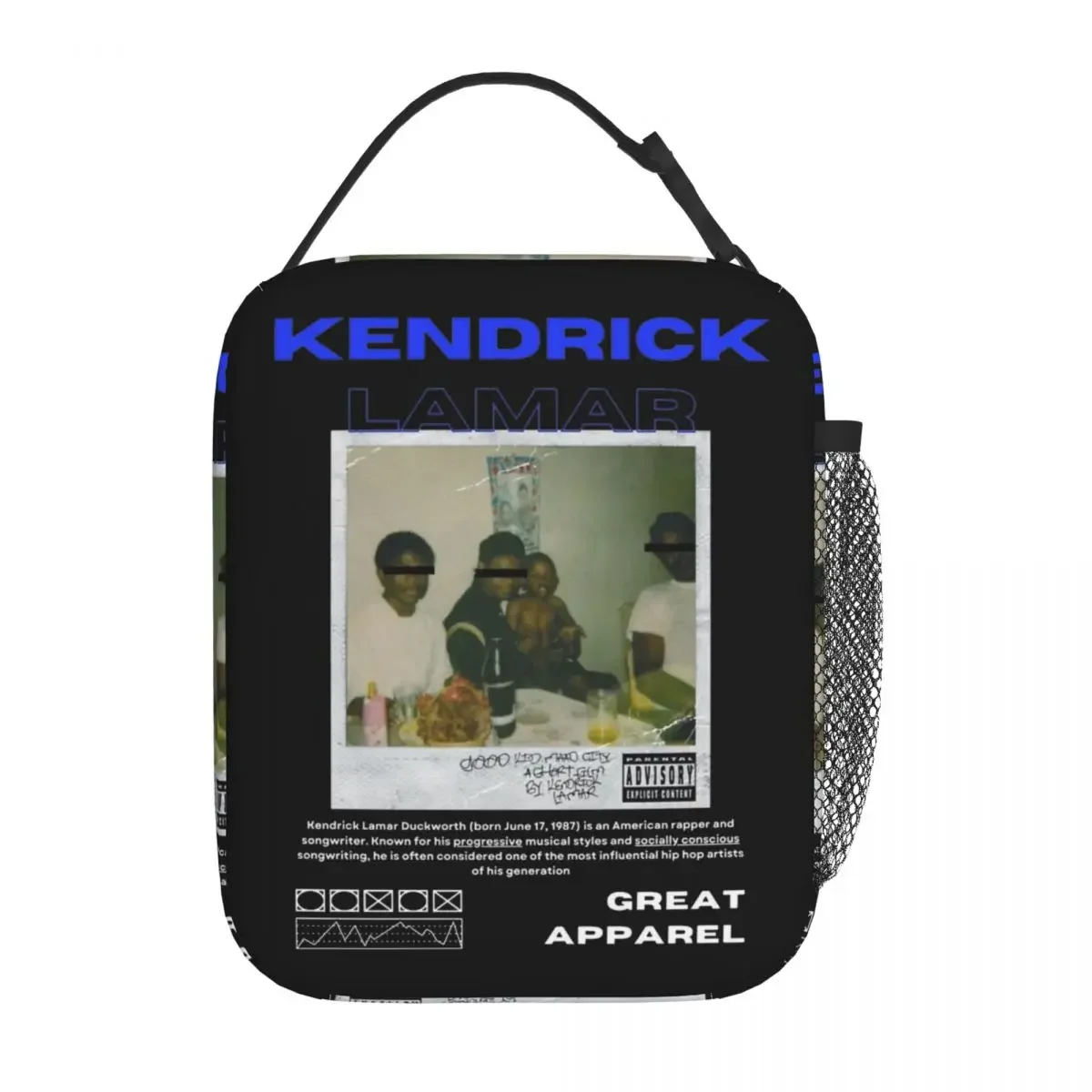 Kendrick Lamar Vintage Rapper Insulated Lunch Bags old school Storage Food Box Portable Cooler Thermal Lunch Boxes For Work