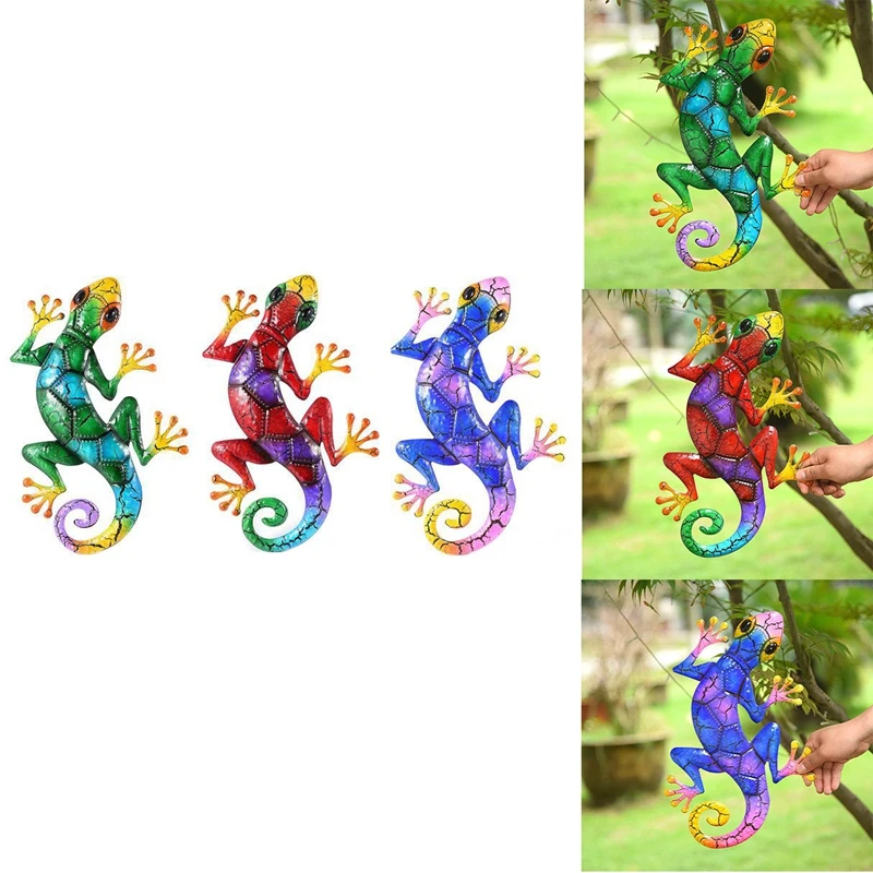 Metal Gecko Yard Garden Decoration For Outdoor Statues Home Garden Wall Decor Miniature Sculpture Lizard Ornaments