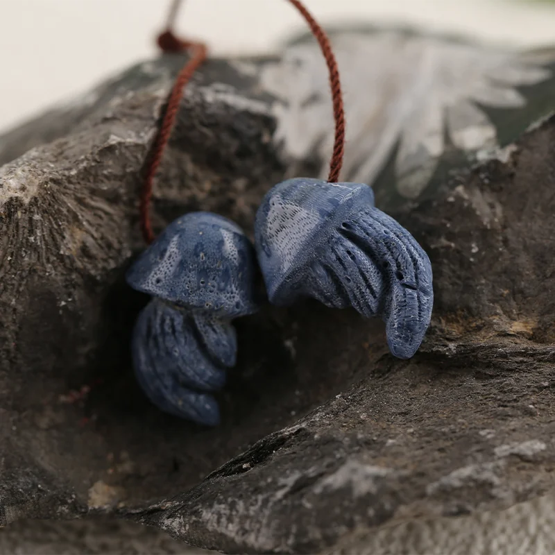 

Blue Coral Carving Pendant for Necklace Stone Fashion Natural Jewelry 18x11x9mm 3.7g