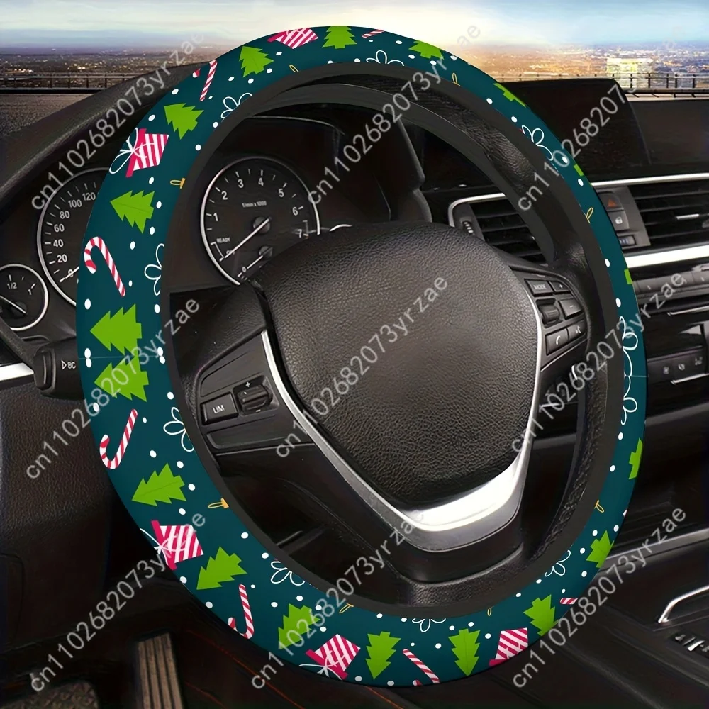 

Christmas Treesn Red And Striped Gift Boxes Car Steering Wheels Cover Universal Type Environmental Friendly Steering Wheel Wrap