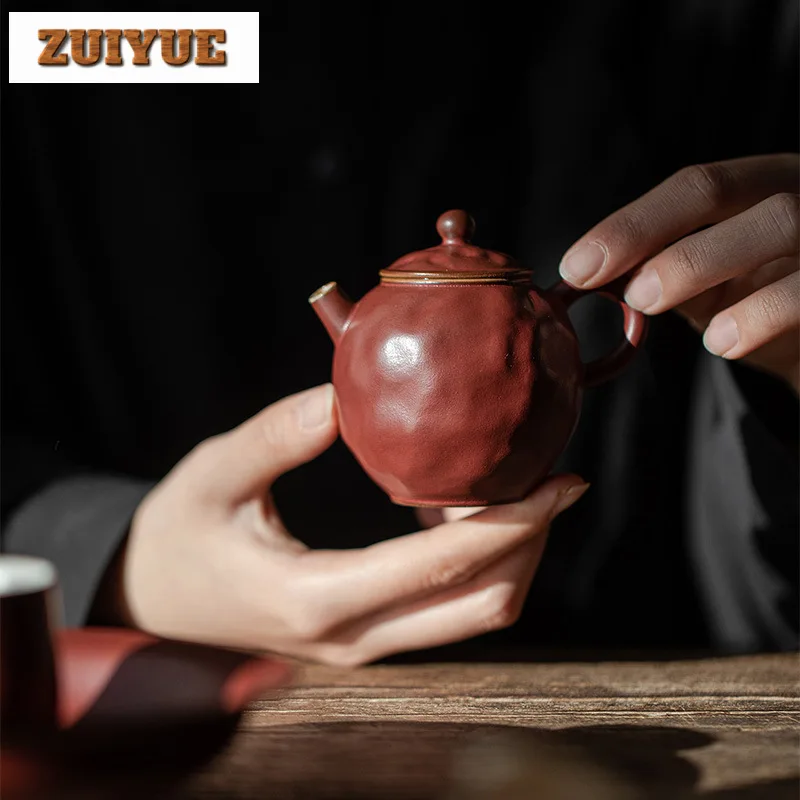 135ml Handmade Coarse Pottery Teapot Boutique Hollow Cicada Pot Household Tea Making Kettle With Ball Holr Filter Teaset Crafts