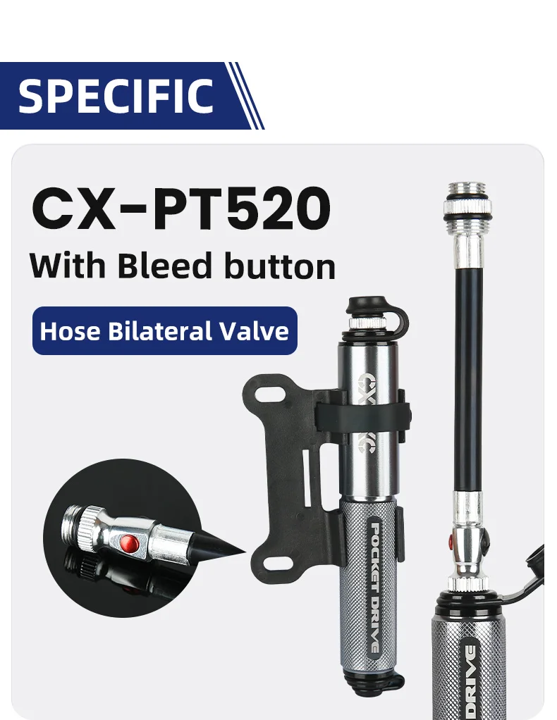 CXWXC Mini-Fahrradpumpe, max. 160 psi, tragbar, Schrader, Presta-Ventil, Luftpumpe, Aluminiumlegierung, Radfahren, versteckter Schlauch, Reifen, Handluftpumpe – Detail 5