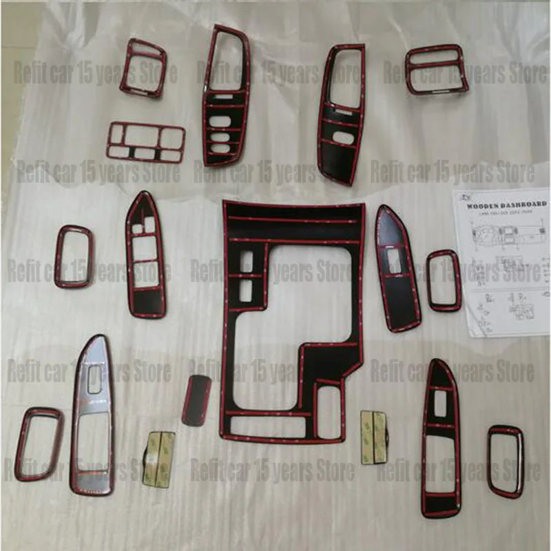 Car Wood Grain Dash Trim Kit 19Pcs For Toyota Land cruiser LC100 AT 4500 4700 2003 2004 2005 2006 2007