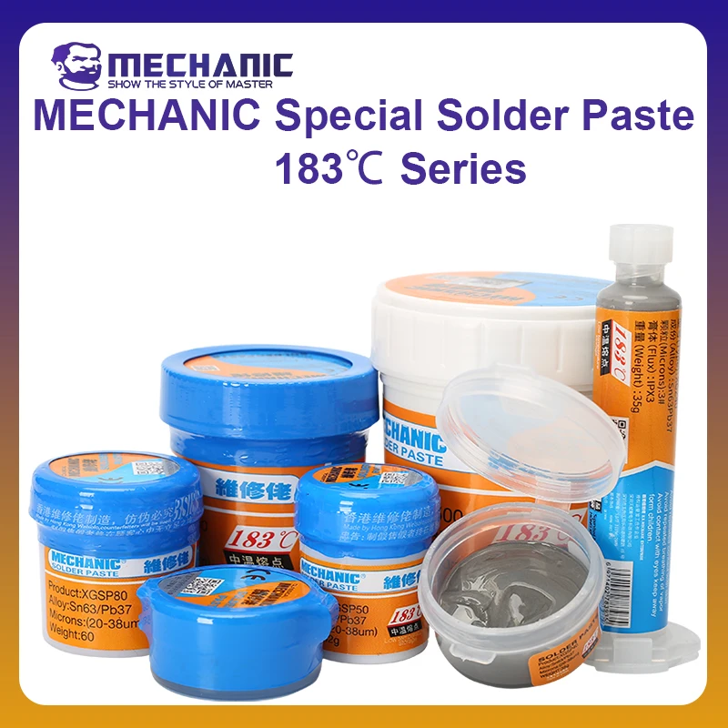 MECHANIC OFFICIAL Série XG 183 ℃ Pasta de Solda para Chips Exclusiva, Adequada para Placas LED, Placas PCB, Componentes Eletrônicos e Reparo de Celulares
