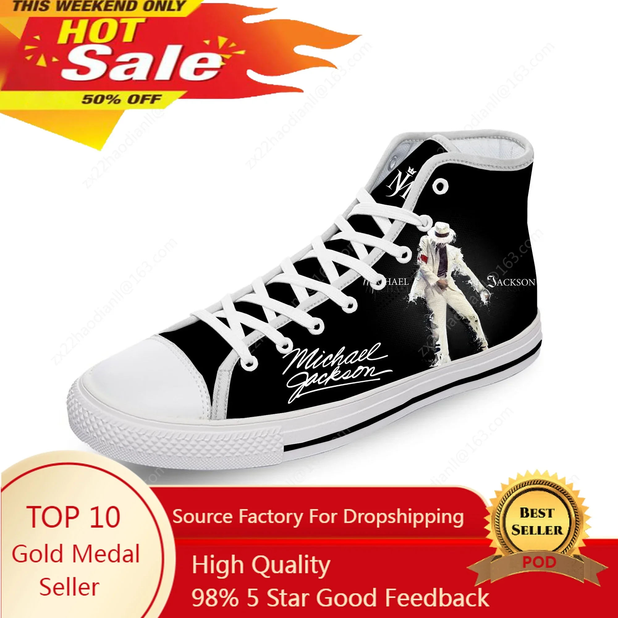 Michael Jackson Cool Funny White Cloth 3D Print High Top Canvas Fashion Funny Shoes Men Women Lightweight Breathable Sneakers