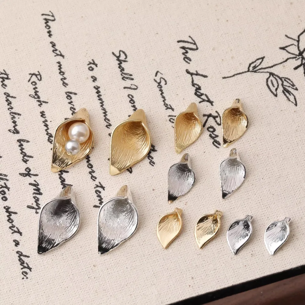 

4PCS Dainty Horn Petals Flower Charms Earrings for Jewelry Making Supplies Diy Brass 14k Gold Plated Accessories