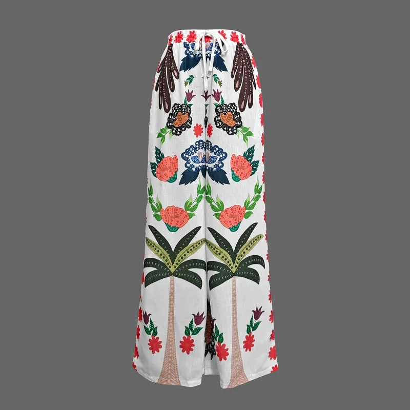 Beautyblue, pantalones de pierna ancha de cintura alta de lino y algodón para mujer, pantalones largos bohemios, pantalones informales sueltos con cordón en la cintura, moda nueva Vintage