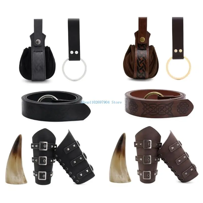 

N7YF Renaissances Vikinges Costume Accessories,Medieval Pirate Leather Belt Bracers