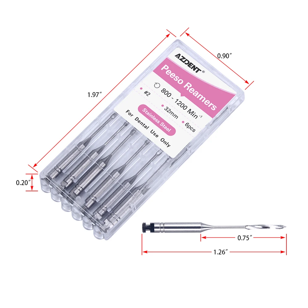 AZDENT-Lime endodontique dentaire, alésoirs Peeso, portes de limes Endo, foret dden fœtal 32mm #1-6 #2, acier inoxydable, boîte de 6 pièces