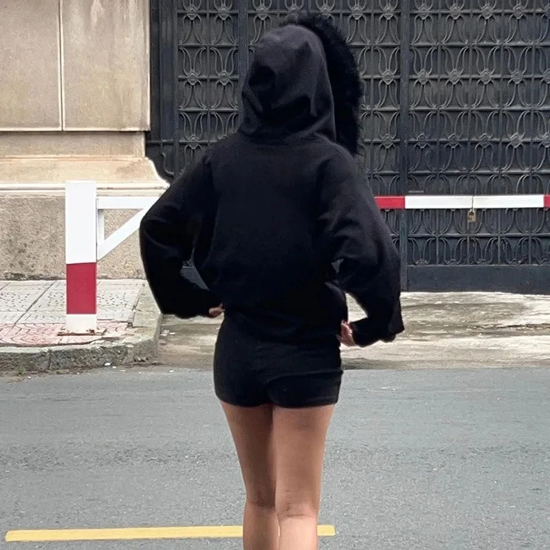 Gothic Homályos faux Bunda Csőbilincs Búbos Villamzár -ig hoodies Csúcsíves Gané pockets Ősz Ágcsernyő kabátok Anyaállat y2k streetwear egirl cardigans