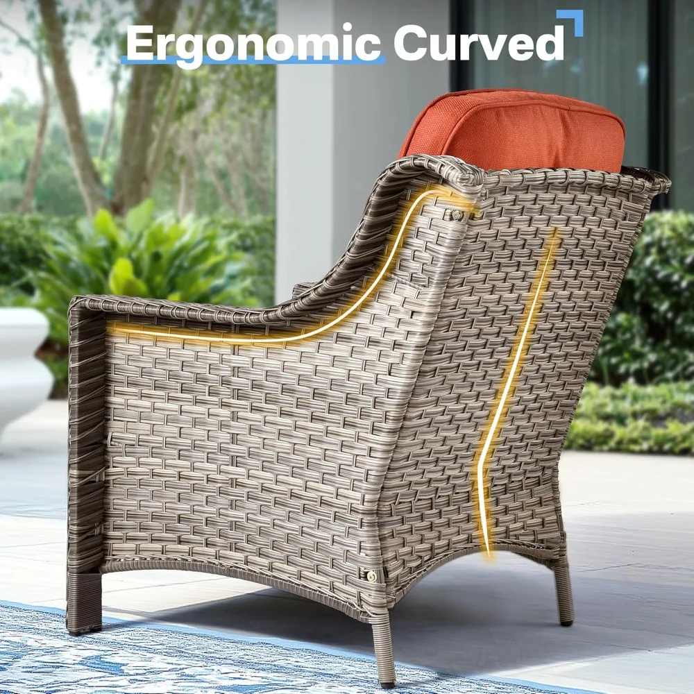 Outdoor 6 Pieces Coversation Set with Glowing Coffee Table, Patio Furniture High Back Couch with Ottoman, Rattan Wicker 3-Seater