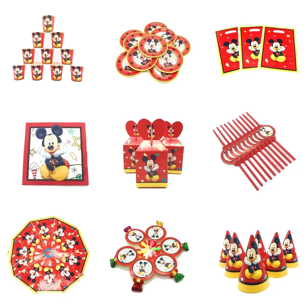 Red Mickey Mouse Children\'s Theme Birthday Party Arrangement Decorative Paper Cup Draw Flag Tablecloth Disposable Party Supplies