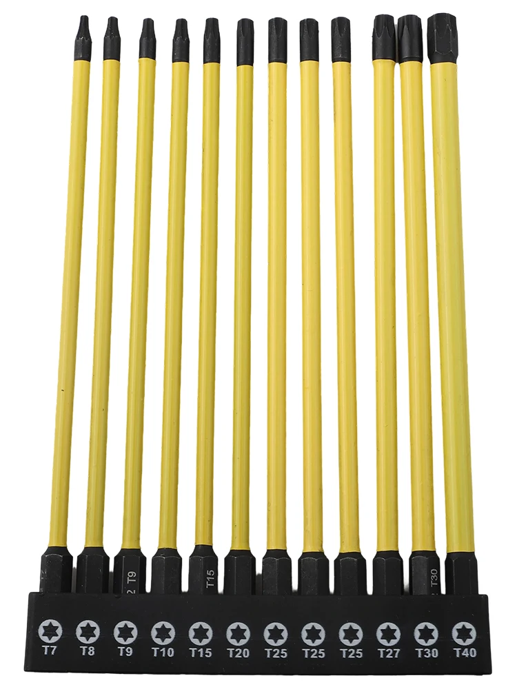 12Pcs Screwdriver Bit For Torx Drill Bit 150mm Screwdriver Bit 1/4 Inch Magnetic Hex Bit Set T7-T40 Hand Tools High Strength