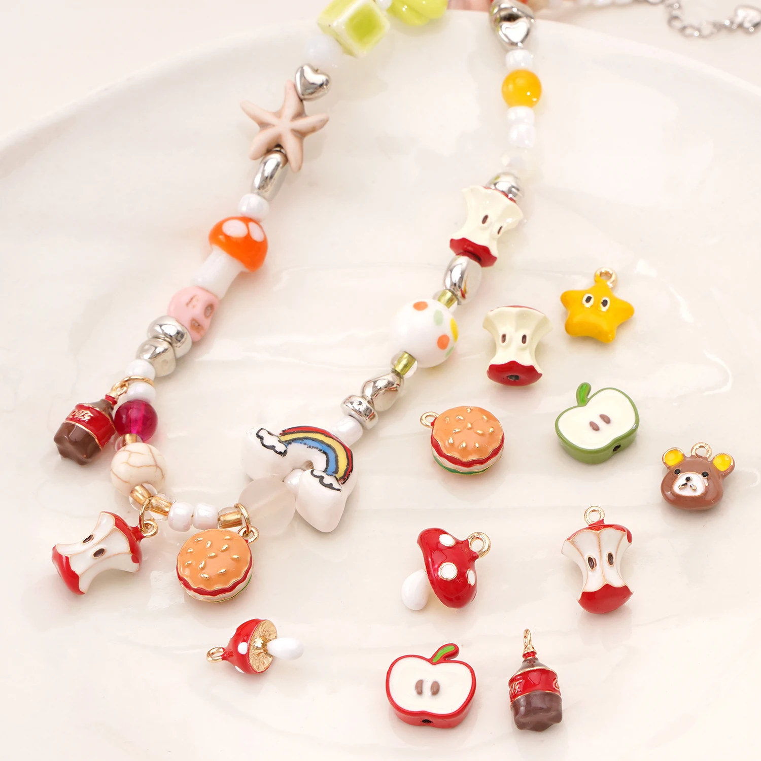 1pc/bag Alloy Charms Creative Shape Apple Core/Bear Head/Pentagram Charms Pendants For DIY Making Necklace Bracelet Accessories