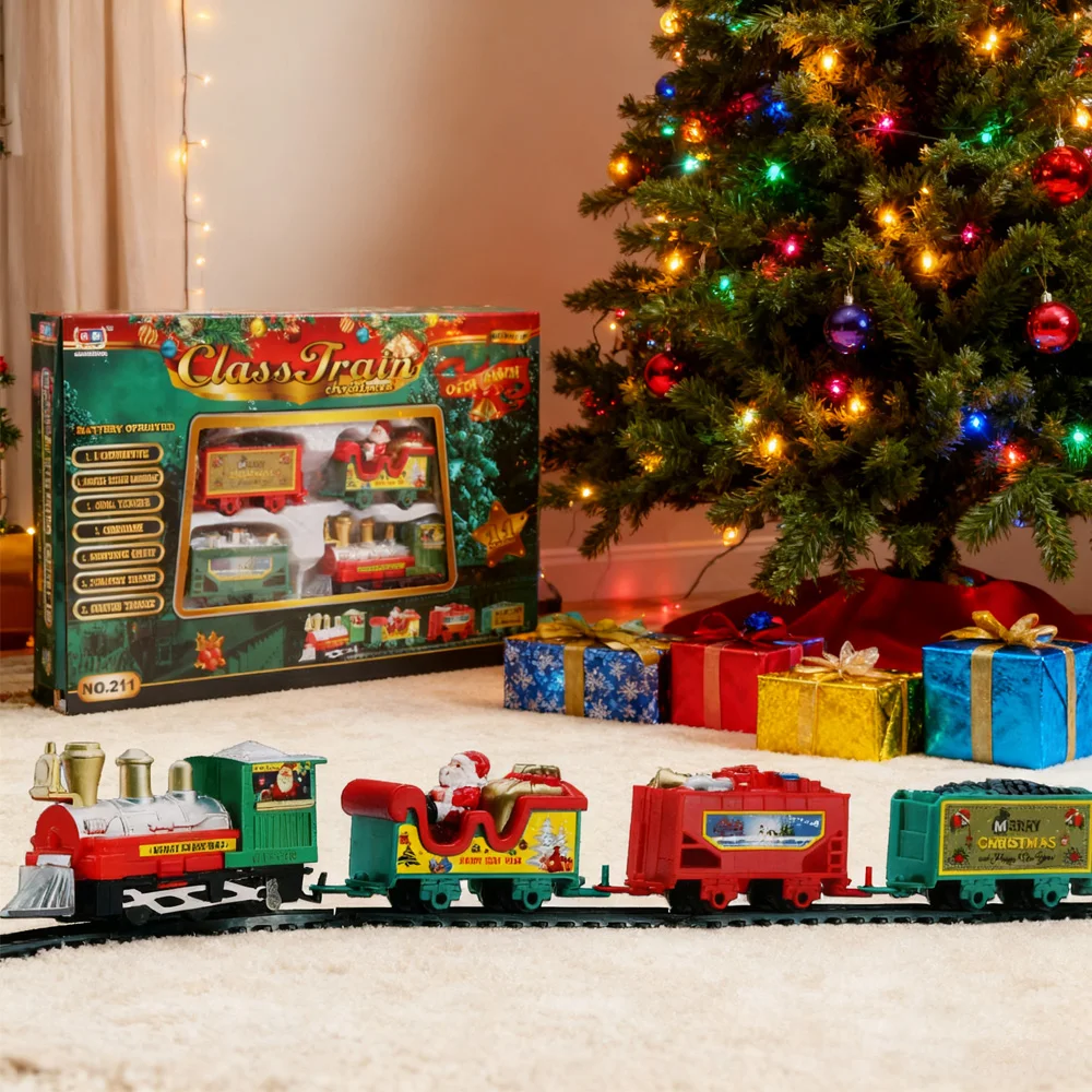 ชุดรถไฟไฟฟ้า รถรางซานตาคลอส ของเล่นตกแต่ง สร้างสรรค์ สนุกสนาน ของขวัญวันเด็ก งานวันเกิด แบบไม่มีรีโมท