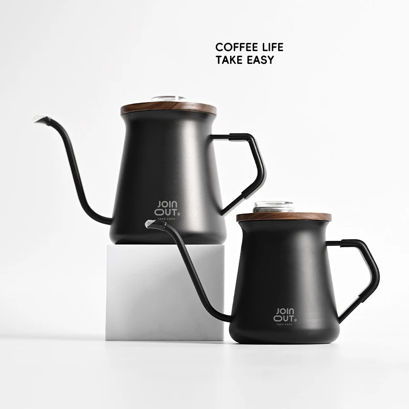 400ml/600ml Stainless Steel Gooseneck Pour-Over Coffee Kettle with Lid, Slim Spout Thermometer and Long Spout for Home Brewing