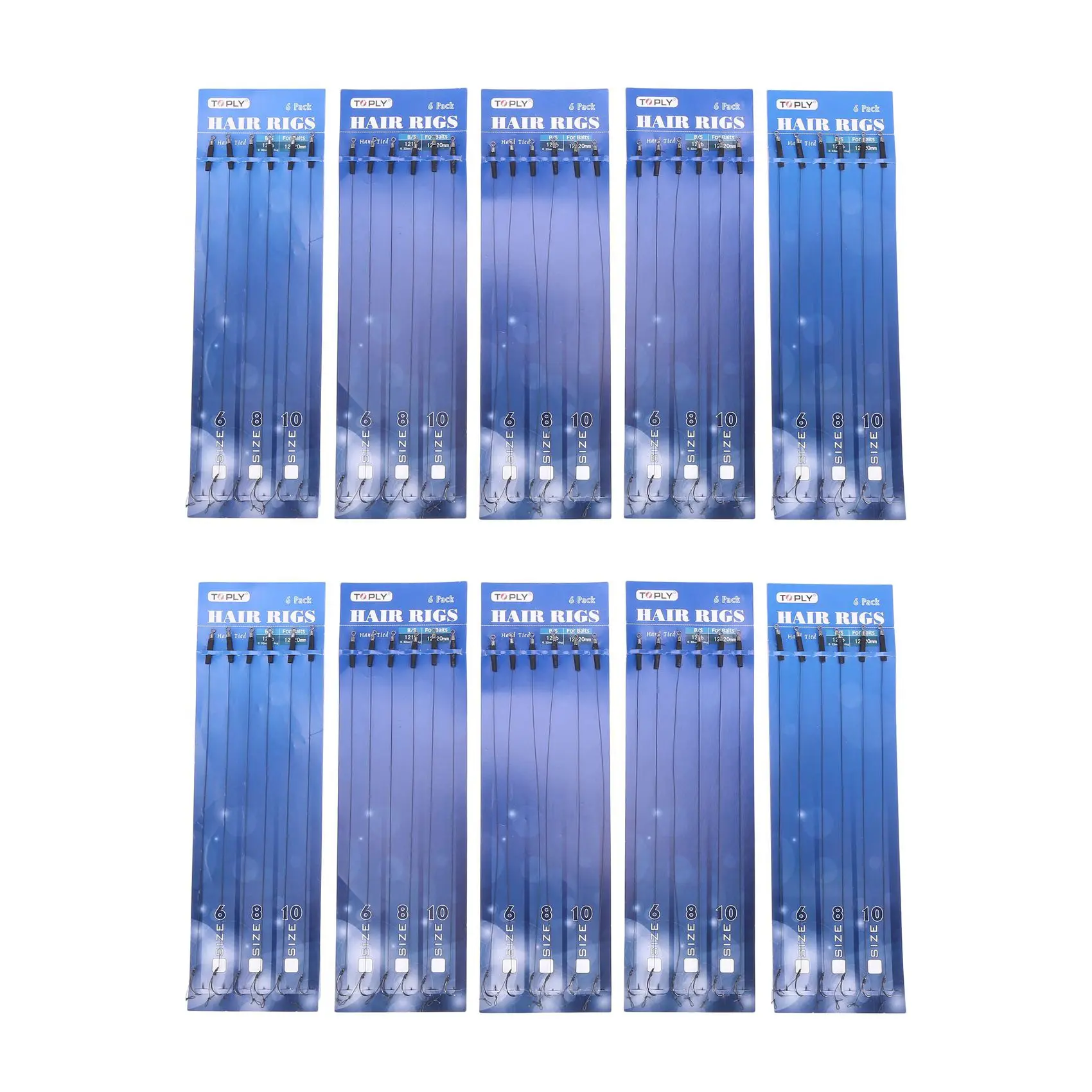 AA75-TOPLY 60 x Haar-Rigs, ohne Widerhaken, Größe 6, 8, 10, Karpfen-Angel-Rigs, NGT-Gerät, 12 Pfund, Geflecht