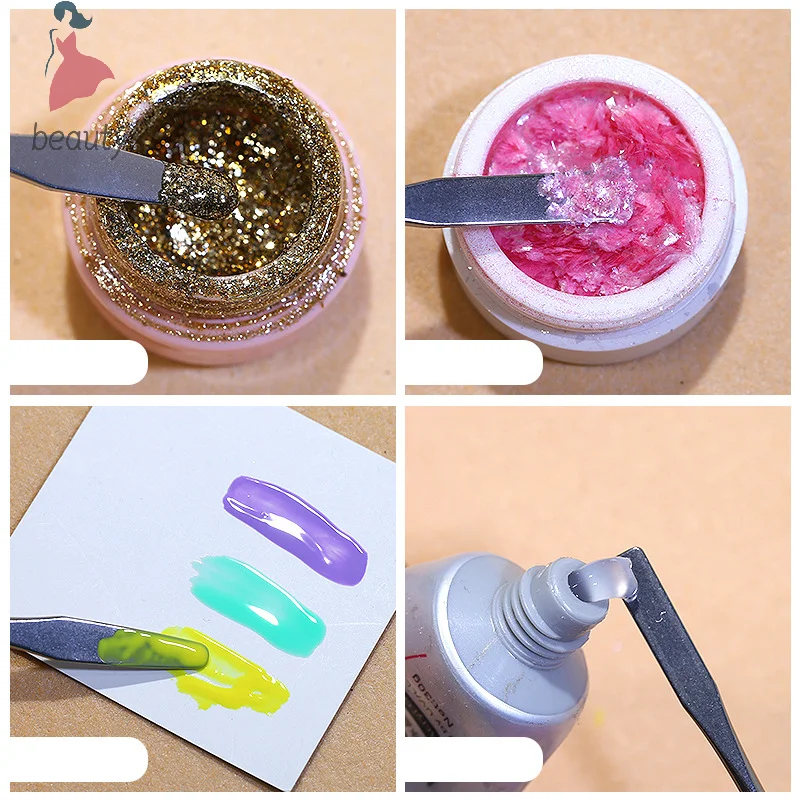 ملعقة دبوس ملحقات الأظافر والأصباغ أدوات خلط مسمار الفن ظلال العيون كريم اثارة قضيب الفولاذ المقاوم للصدأ هلام معدني اثارة أداة