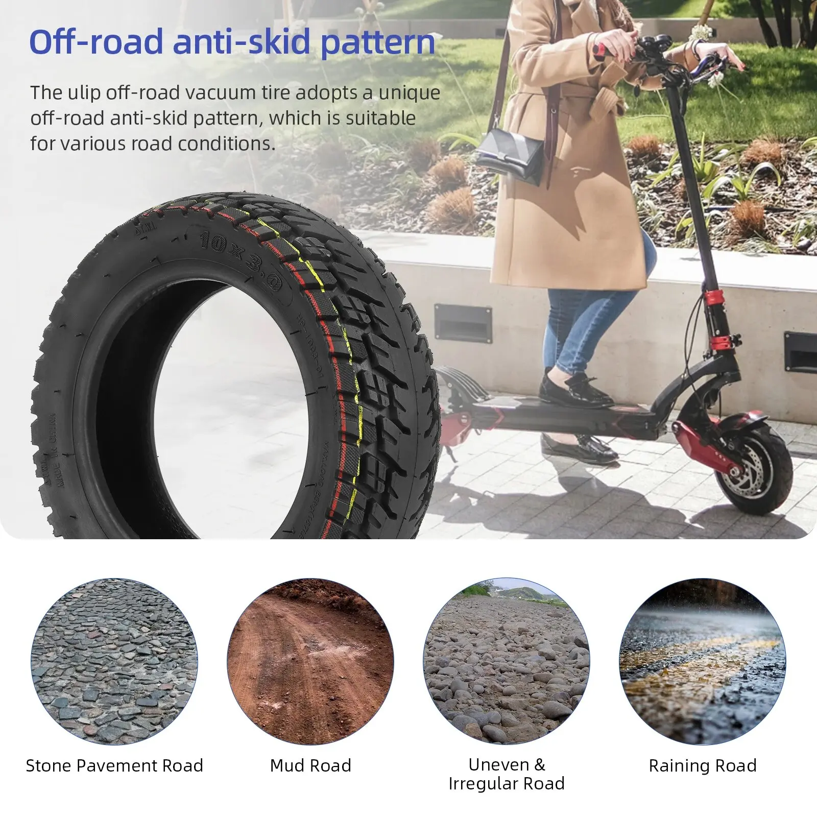 Ulip 2Pcs 10x3Inch Off-Road Tubeless Tire 255x80(80/65-6) Extra Thick Anti-skid Tire For Zero/Kaabo/Kugoo/Dualtron/Joyor Scooter