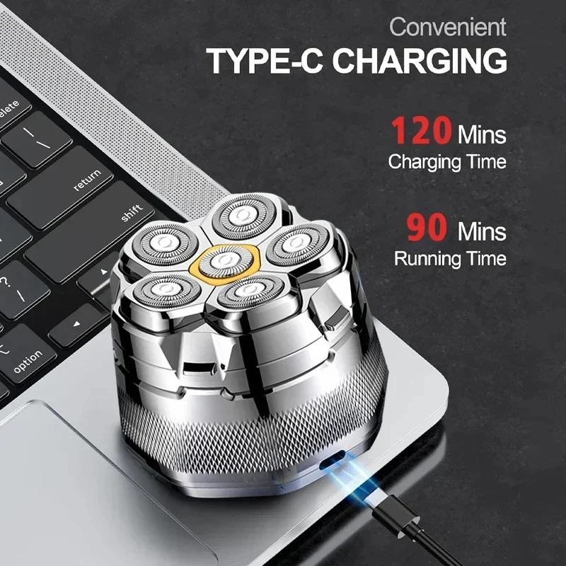 Tinsol 티타늄 전기 헤드 면도기 대머리 남성용 6D 마그네틱 면도기 헤어 트리머 충전식 LED 방수 얼굴 헤어 커팅