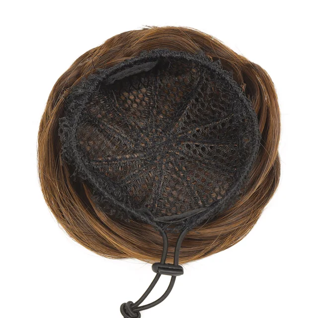 Synthetic Hair Bun Hair Drawstring Hair Bun Wig Flexible Brown Chignon Bun For Women Daily Use 5