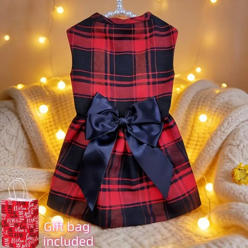Pet Dog Clothes Plaid Shirt Suit Tie Gown Spring Summer Puppy Coat Teddy Bear Pomeranian Vest Small-Medium Dog Cat Pet Costume view 4