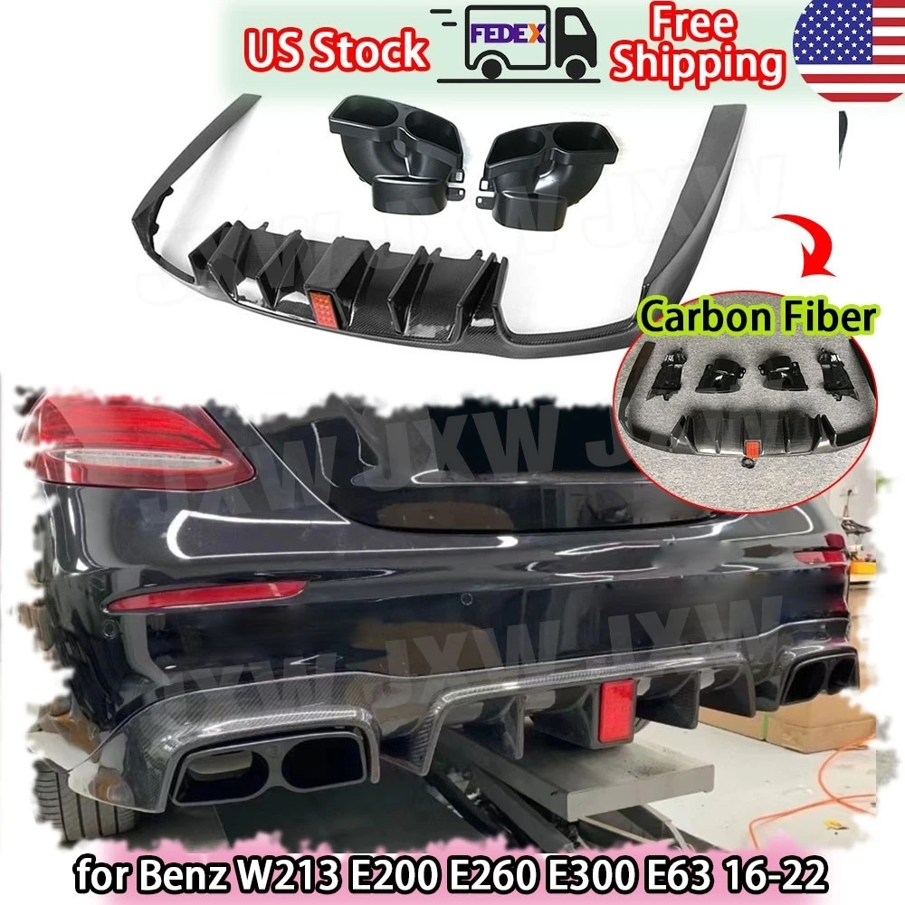 

Диффузор заднего бампера со стальными насадками глушителя для Benz E Class W213 C238 E43 E63 для AMG 2017 + углеродное волокно
