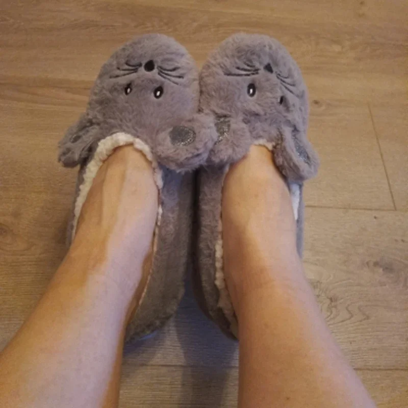 House Slipper Women Winter Non Slip Grip Indoor Fur Contton Warm Plush Home Fluffy Lazy Female Mouse Ears Embroidery Fuzzy Shoe