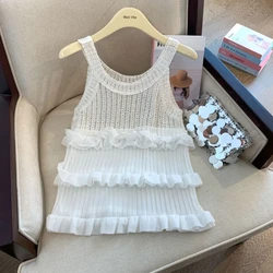 REALEFT Summer Lace Crochet Women's White Tank 2024 New Hollow Out Beach Bohemian Ruffles Sleeveless Short Tops Tee Female