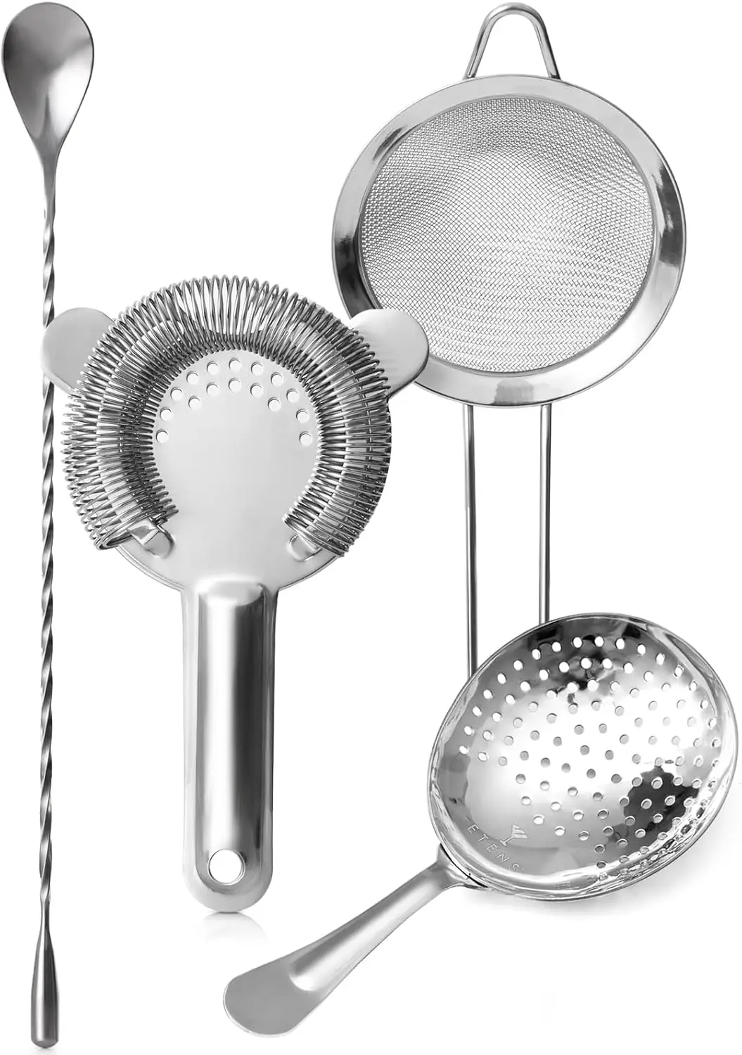 

Cocktail Strainer Set – Bar tools Stainless Steel Includes Hawthorne Strainer, Julep & Fine Mesh Cocktail Strainers, Mi