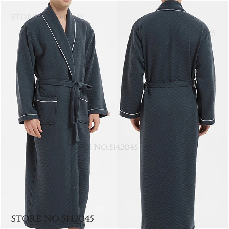 

Cotton Long Robe Couple Kimono Bathrobe Gown Spring Autumn New Men's Sleepwear Loungewear Loose Casual Homewear with Pocket