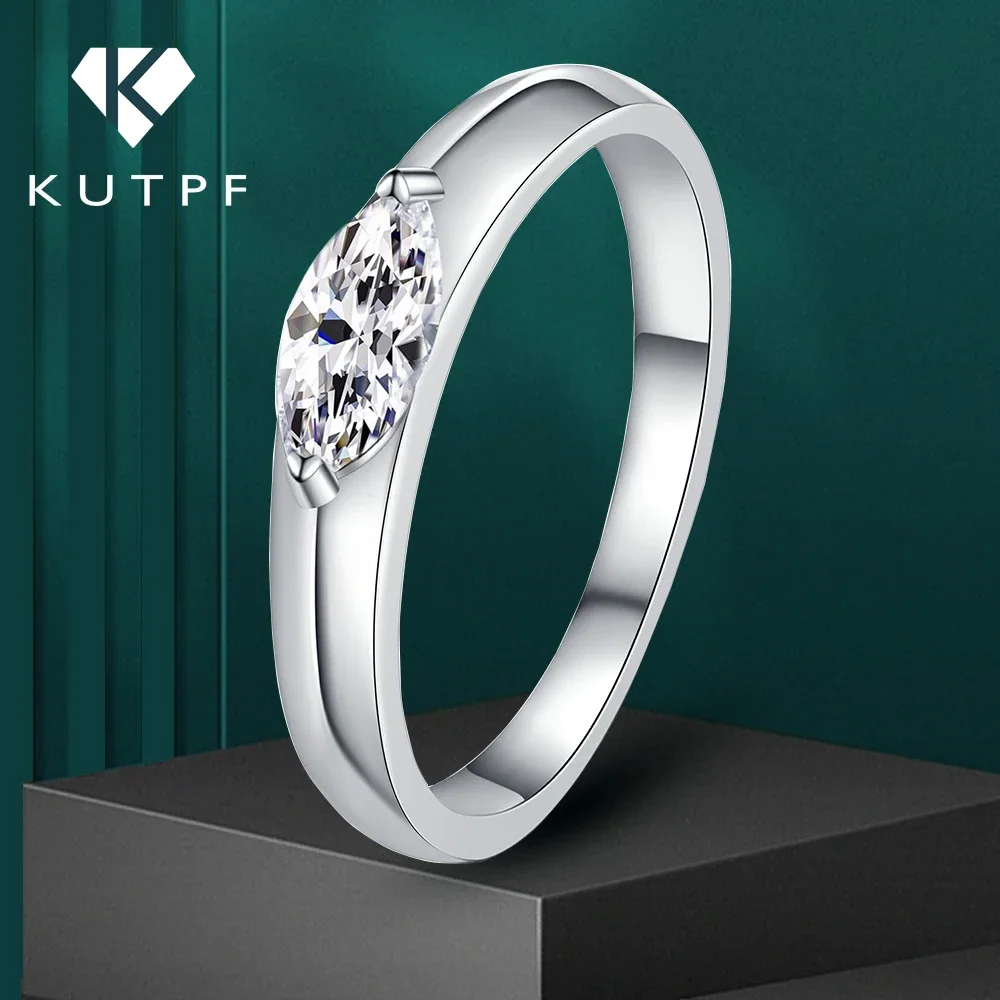 KUTPF 0.5 Carat Marquise Cut Moissanite Diamond Engagement Rings for Women 925 Sterling Silver Plated 18K Gold Wedding Band Ring