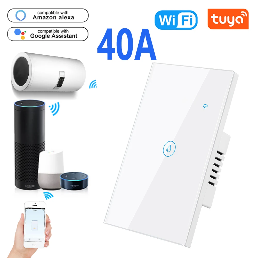 Wifi Boiler Smart Switch 40A 8000W High Power Water Heater Switches Tuya EU/US Standard Luxuray Glass Touch Timer Voice Control