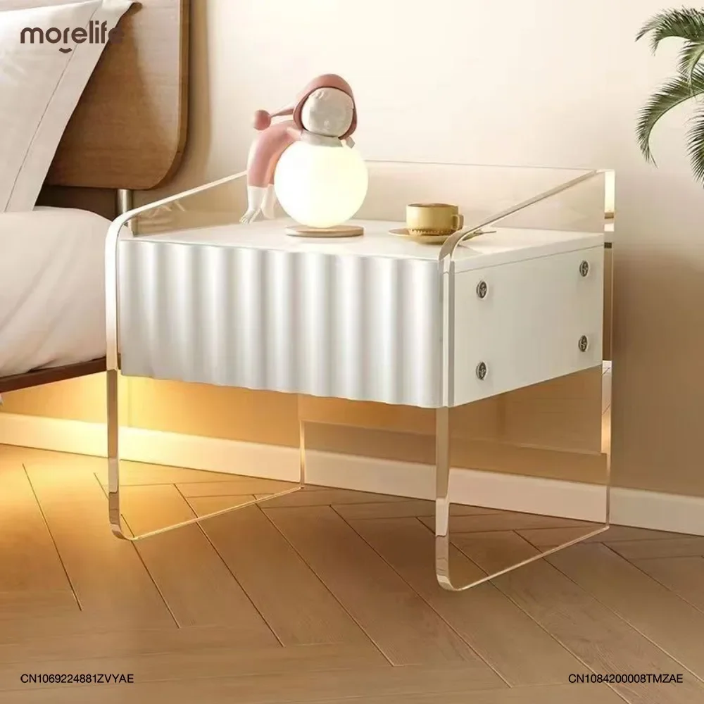 

Acrylic Modern Minimalist Bedside Table Bedroom Small Bedside Cabinets French Cream Style Storage Cabinet Home Nightstands K01