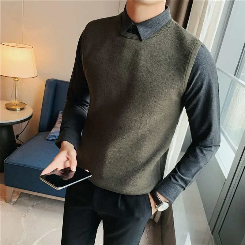 Thickened Winter Thermal Shirt-Sweater Hybrid - Men's Warm Fleece-Lined Base Layer Top for Business Casual & Daily Wear