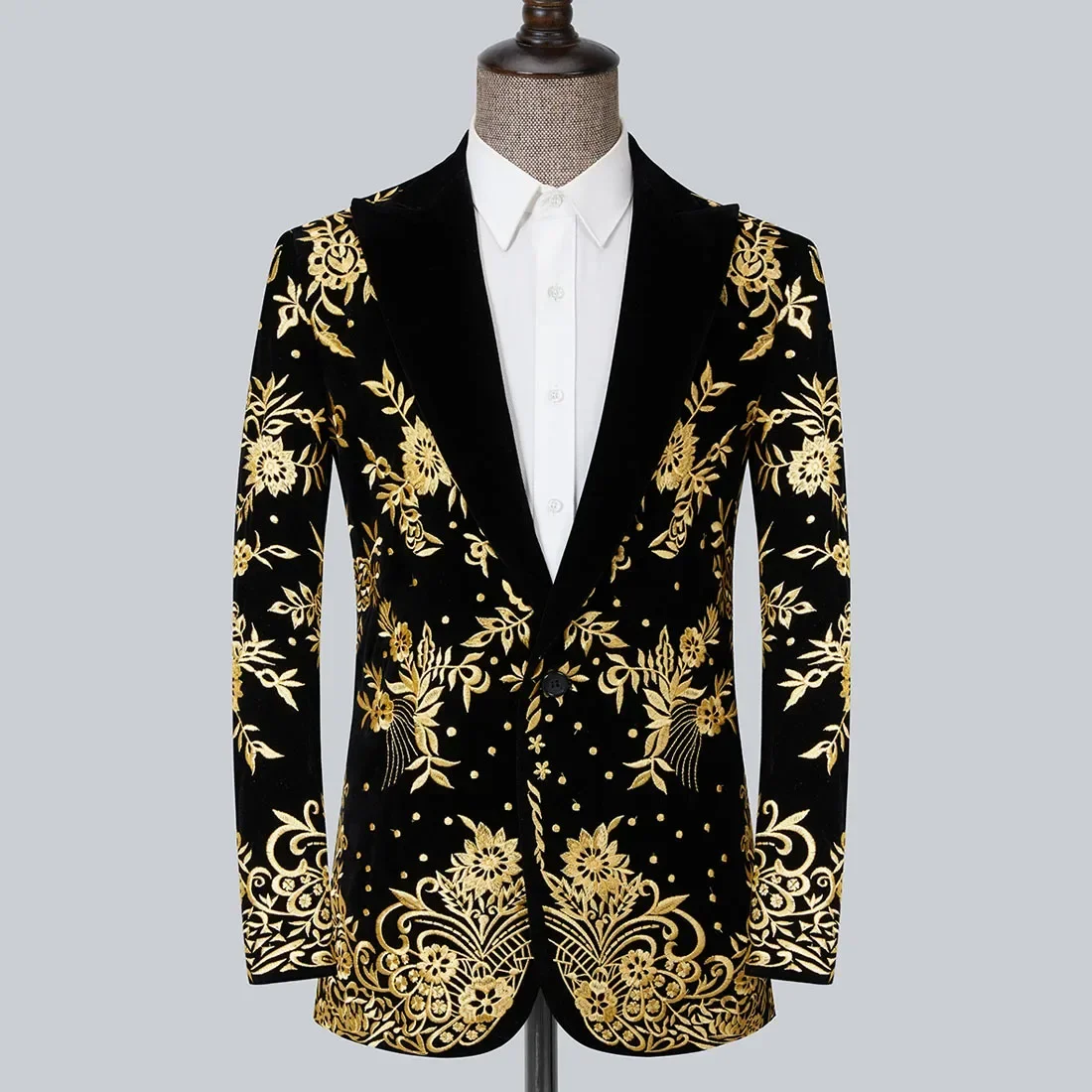 Traje de lujo para hombre, Blazer con apliques dorados, ropa de trabajo de negocios para novio, chaqueta para dama de oficina, abrigo para baile de graduación