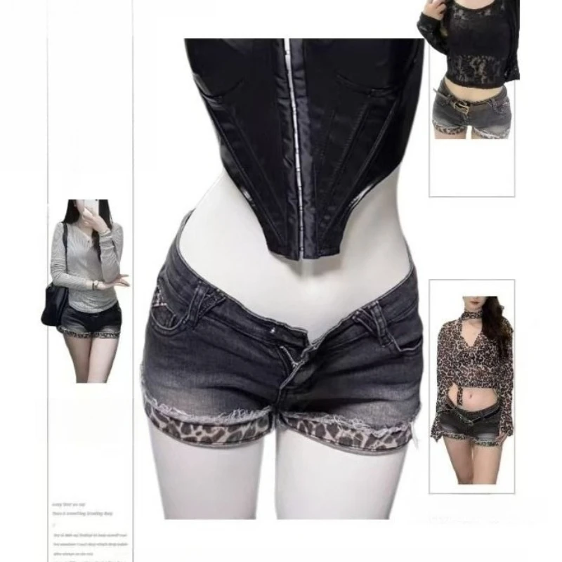 

Y2k американские винтажные короткие джинсовые шорты женские повседневные с леопардовым принтом сексуальная уличная одежда облегающие однотонные летние женские брюки на молнии